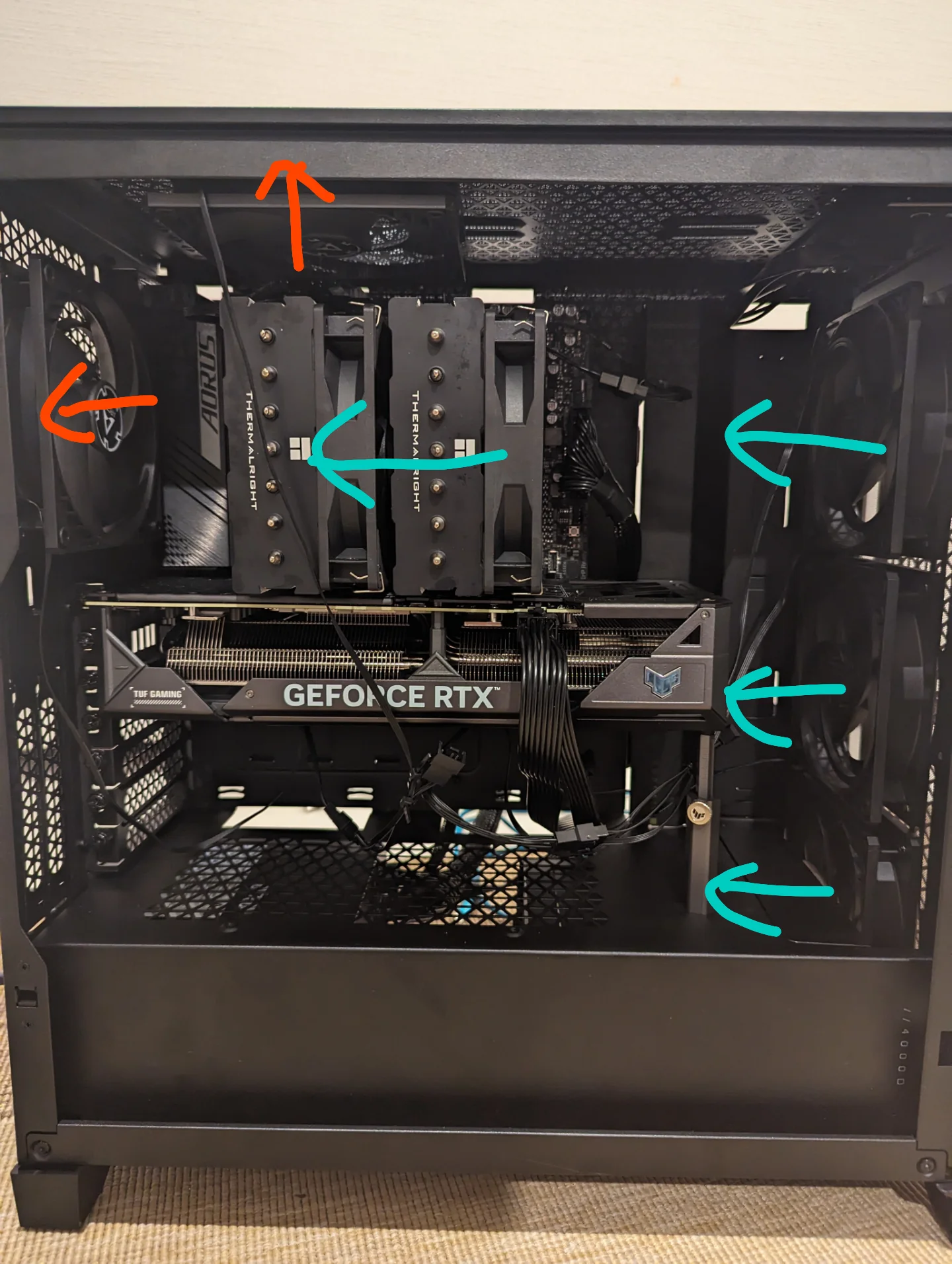 PC airflow optimization diagram showing proper fan placement