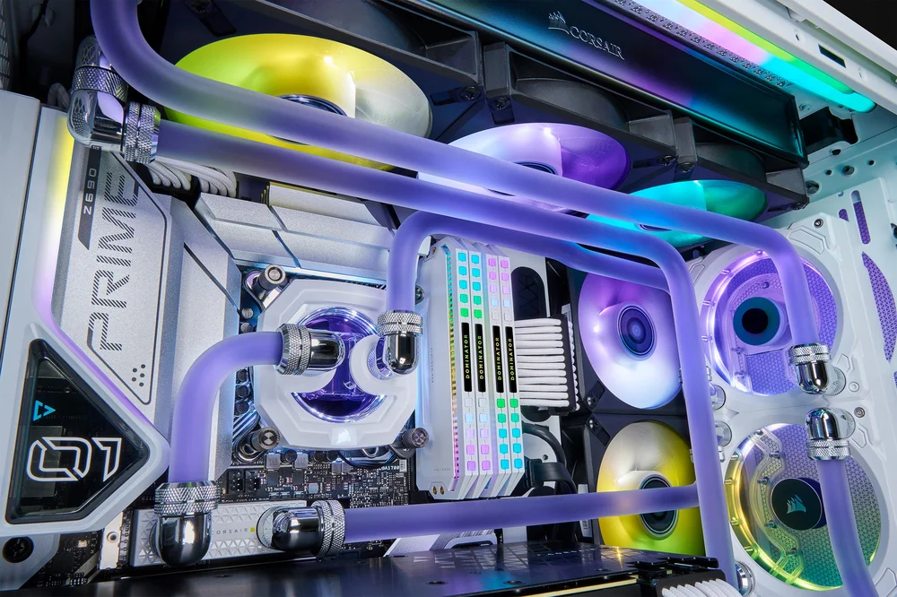PC cooling system with RGB fans and liquid cooling