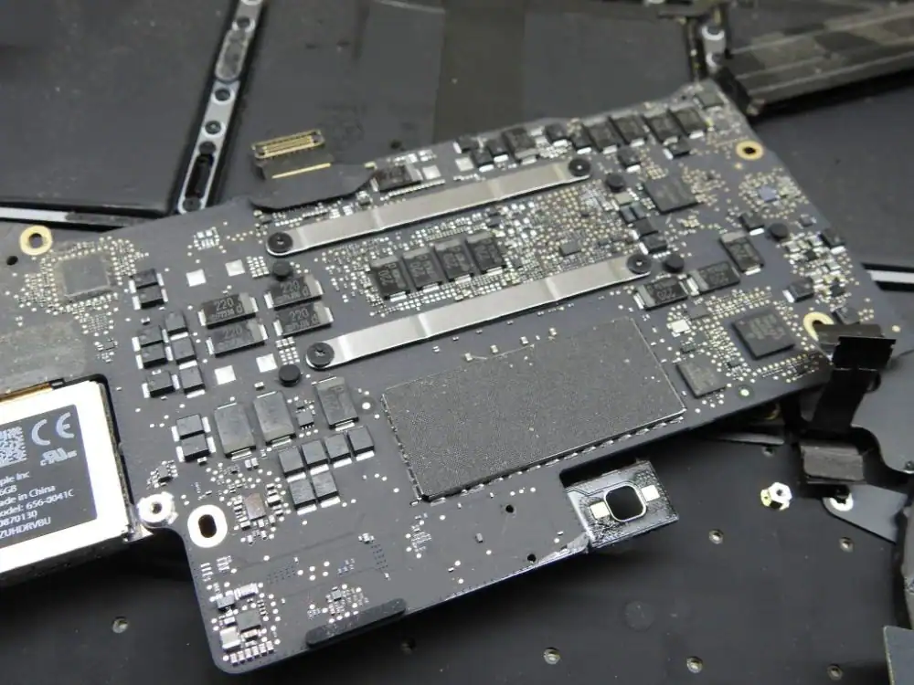 Water damaged MacBook screen before repair