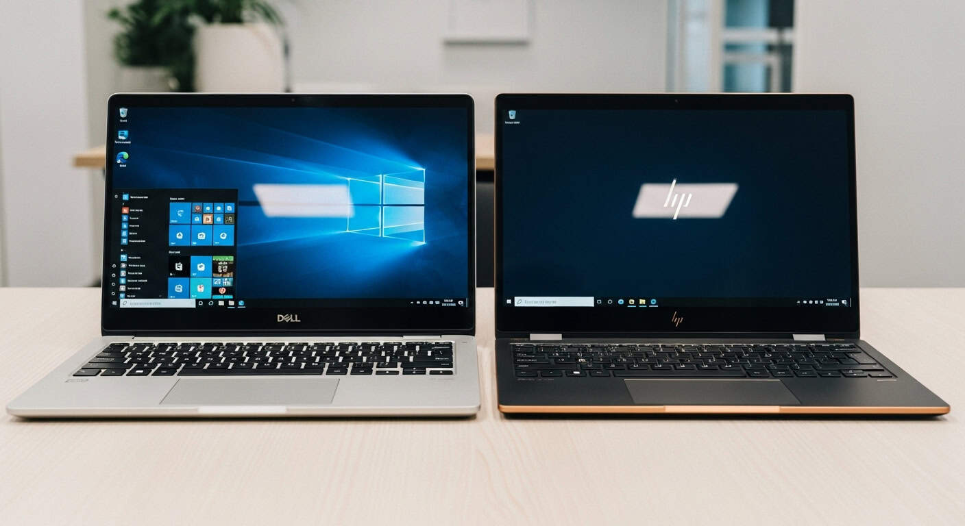 A Dell and an HP laptop side-by-side.