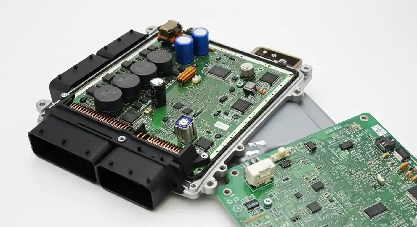 Technician performing component-level ECU repair with micro-soldering tools