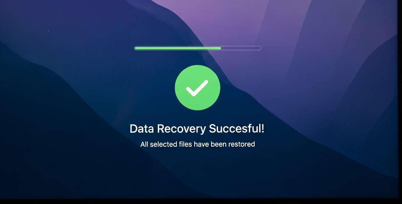 Screen showing data being successfully recovered from a repaired MacBook